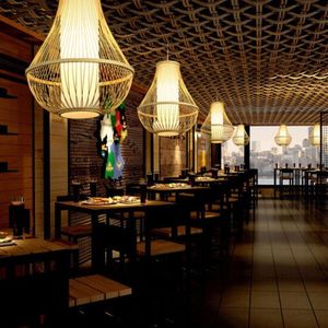 Luminaire suspendu en rotin tissé à la main pour salle à manger cuisine îlot café Boho décoration - Product Image 1