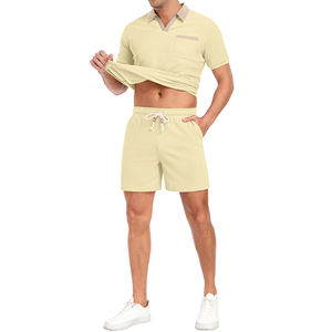 Ensemble 2 pièces pour l'été-Polo, t-shirts et shorts personnalisés-Vêtements pour hommes-Ensemble double en coton grande taille de style High Street - Product Image 3