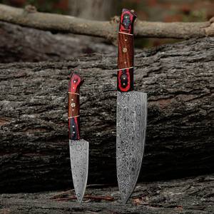 Juego de Cuchillos de Chef de Acero Damasco de 67 Capas Nordic Forge, Cuchillos Hechos a Mano de Dos Piezas con Mango de Madera y Filo Recto Ambidiestro - Product Image 4