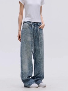 Pantalones de mezclilla lavados transpirables de alta calidad, pantalones de mujer de algodón 100% Premium, pantalones de diseño con estampado de piedra personalizados - Product Image 4