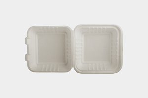 Fiambrera desechable ecológica de 6x6 pulgadas, contenedor cuadrado compostable con tapa con bisagras, embalaje de alimentos hecho de bagazo - Product Image 4