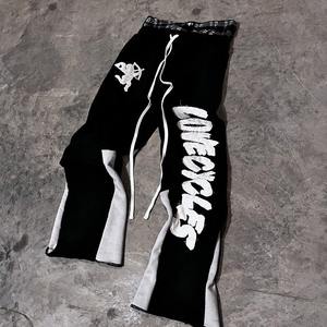 OEM Custom Sweatsuit Two Piece 100% Cotton Applique Distressed <b>Embroidery</b> Double Layer Baggy Sweatpants and Zip up Hoodie <b>Sets</b> - Product Image 3