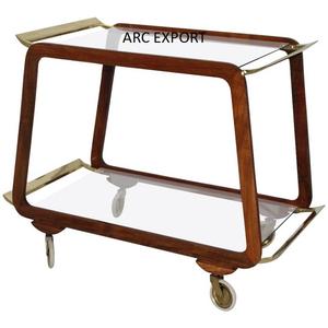 Stylish Design 2 Tier Round Shape Golden Color Frame White Layers Serving Trolley for Restaurant and Hotel <b>Accessories</b> Supplies - Product Image 4
