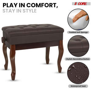 5 Core Piano Bench 3 Padded Cushioned <b>Stool</b> Wooden Heavy Duty Adjustable Musician Chair w Storage - Product Image 6