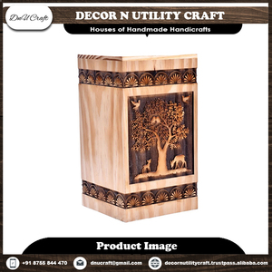 Urne de crémation pour animaux de compagnie en palissandre indien teck fait à la main exquis décor à la maison en bois gravé modèle motif boîte de rangement incluse - Product Image 5