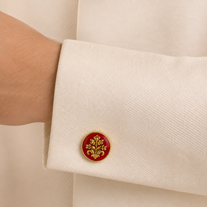 Handmade Red Enamel Floral Gold Plated Brass <b>Vintage</b> Meenakari Style <b>Cufflinks</b> for Men Formal Engagement - Product Image 3