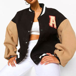 Chaqueta con letras de aspecto clásico con dobladillo acanalado y cuello Chaqueta con letras de calle informal con parche de letras de moda - Product Image 1