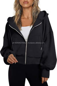 Sudadera recortada con cremallera a la moda para mujer, chaqueta informal cómoda de talla grande, sudaderas con capucha para gimnasio, deportes de invierno, logotipo frontal para correr - Product Image 6