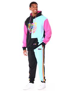 Ensemble sweat-shirt et jogging à blocs de couleurs personnalisés, imprimé, écologique, 100% coton, mode d'hiver, survêtement en micro-polaire pour hommes - Product Image 2