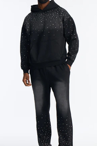 Acid Wash Rhinestone Hoodie Wholesale Manufacturing Hoodie Heavyweight Full Zip Oversized Thick Hoodies 500 GSM Custom - Product Image 4