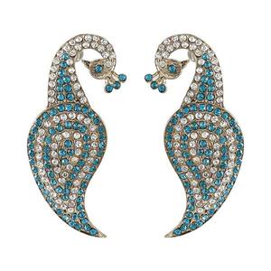 Pendientes colgantes de pavo real Kriaa con piedra austriaca azul chapado en oro 1302225 accesorio de moda - Product Image 1