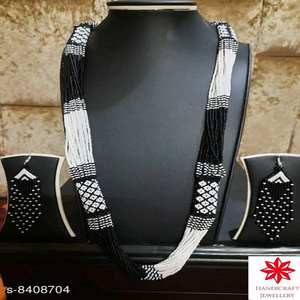 เครื่องประดับทอสไตล์ชนเผ่าสำหรับผู้หญิงสร้อยคอยูเครนสีขาวสีดำทันสมัยสำหรับงานแต่งงานงานหมั้น - Product Image 2