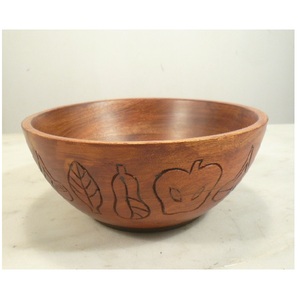 Bol de service en bois au design sculpté Bols de service à soupe et à salade en bois durables et sans danger pour les aliments - Product Image 1