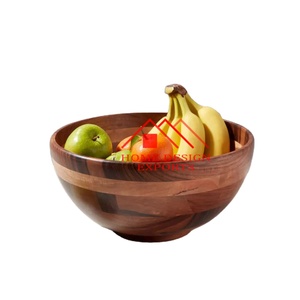 Bol en bois pur sculpté à la main, forme ronde, finition noyer - Product Image 1