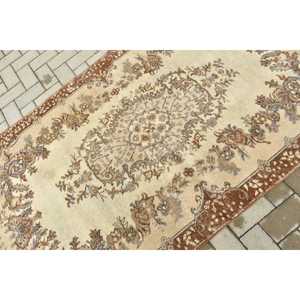 3.8x6.7 ft Turkish Rug, Vintage Area Rug, <b>Brown</b> Beige Ombr <b>Wool</b> Rug - Product Image 5