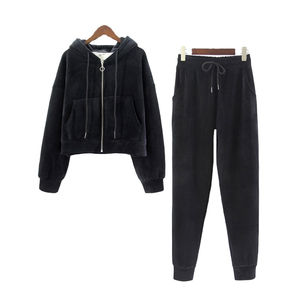 Conjunto Casual de Dos Piezas para Mujer, Invierno 2025, Sudadera con Capucha y Cremallera, Traje de Felpa Ligero, 100% Algodón Ecológico, Diseño Vintage con Botones - Product Image 5