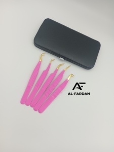 Pinces à cils rose vif avec pointe dorée, lot de 5 pièces avec boîtes cartonnées, en acier inoxydable japonais, poignée diamantée - Product Image 6
