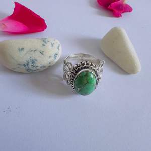 Anillo de plata verde cobre turquesa en Plata de Ley 925 hecho a mano piedra preciosa ovalada minimalista Boho joyería regalo para mujer - Product Image 6