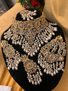 Ensemble de collier de mariée traditionnel indien en gros délicat, Navratna Kundan, bijoux artificiels - Product Image 3