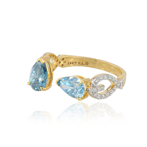 14K Solid Gold 2.07 Carat Blue Lab Grown Diamond Pear Open Bypass <b>Ring</b> Luxury <b>Adjustable</b> Trendy IGI Certified Fine Jewelry for - Product Image 5