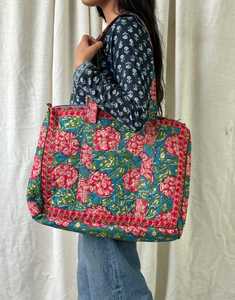 Cotton Hand Block Printed Quilted Tote <b>Bags</b>, Traditional Indian Tote <b>Bags</b>, Handcrafted Tote <b>Bags</b> with Hand Block Prints Tote <b>Bag</b> - Product Image 2
