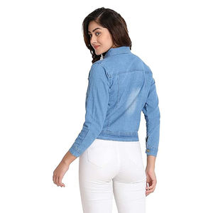 Chaquetas vaqueras clásicas con cuello vuelto para mujer, abrigos vaqueros recortados para mujer con bolsillos delanteros, prendas de vestir - Product Image 5