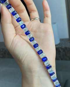 Nuevas Pulseras de Cadena Estilo Tenis de Plata de Ley 925 con Zafiro Azul de 7x9mm y Circonita Cúbica de Corte Esmeralda de 2ct, de Lujo y a la Moda - Product Image 3