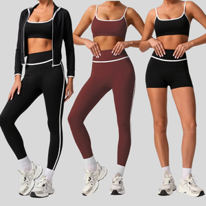 2025 à séchage rapide et taille haute haut ensemble de sport femmes à manches longues, serré court et soutien-gorge Yoga costume course Fitness vêtements de Yoga - Product Image 1