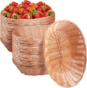 Serving Basket Round Rattan Tray with Cut Out Handles Hand Woven Serving Tray for Home and Kitchen Decorative Wicker Tray Style2