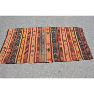 Vintage 3x5 pies naranja negro Kilim alfombra tejido plano lana yute látex respaldo Patchwork patrón para adolescentes rectángulo pasillo diseño - Product Image 3