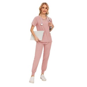 2025 nuevo estilo 4-Way Stretch manga corta vestido de enfermeras elegante mujer línea cruzada cuello médico Scrubs Hospital uniforme Dental - Product Image 4