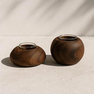 Porte-bougie chauffe-plat en noyer fait main de qualité supérieure, décoration minimaliste scandinave, disponible à prix réduit en provenance d'Inde - Product Image 2