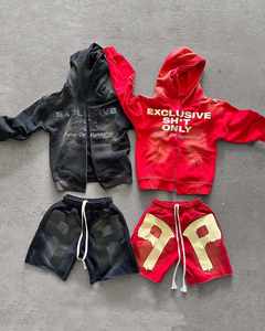 Conjunto de pantalones cortos y sudadera con capucha para hombre de algodón y poliéster de la mejor calidad al por mayor Conjunto de Sudadera con capucha y pantalones cortos con cordón en blanco Color de contraste - Product Image 6