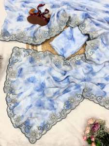 Seda espacial elegante con estampado y bordado de lentejuelas Saree mujer moda fabricante y proveedor de Surat - Product Image 6