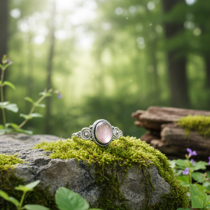 Bague en argent sterling 925 faite à la main avec quartz rose naturel - Product Image 3