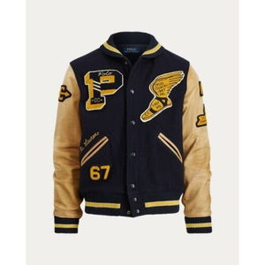 Chaquetas Varsity Acolchadas Impermeables de Cuero Genuino para Invierno, Tallas Grandes, con Parches de Chenilla/Bordados - Mejor Precio - Product Image 1