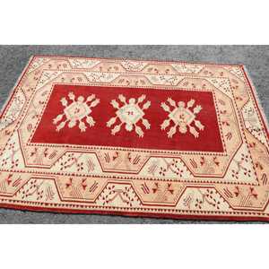 พรมตุรกี ขนาด 4.9x6.7 ฟุต พรมวินเทจ พรมขนสัตว์ลายทางสีแดง - Product Image 3