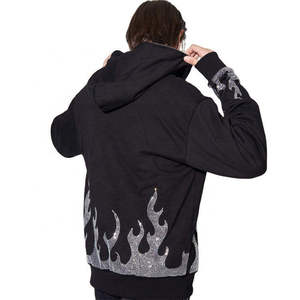 Sweat à capuche zippé surdimensionné en molleton épais 100 % coton pour homme, collection hiver 2025, avec logo personnalisé et strass, respirant – Meilleure vente - Product Image 3