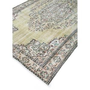 Tapis en laine noué à la main doré vintage 9x12 rectangulaire, motif médaillon abstrait, idéal pour couloir, entrée ou chambre - Product Image 2