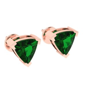 Pendientes de tuerca con gema de esmeralda talla trillón, piedra de nacimiento de mayo, chapados en oro blanco sobre plata de ley, 7.45mm, joyería fina, 2 unidades, 1.6g - Product Image 6