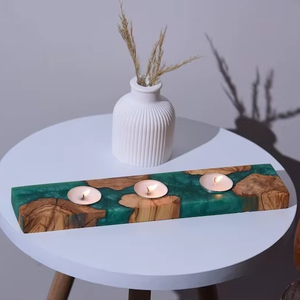 Portavelas Minimalista de Resina y Madera Natural con Vela de Cera para Decoración Moderna del Hogar - Product Image 1