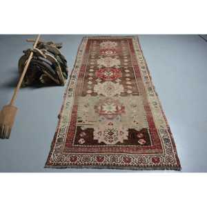 พรมขนาด 3.8x9.3 ฟุต, พรมตุรกีโบราณ, พรมขนสัตว์ลายสัตว์สีน้ำตาล - Product Image 1