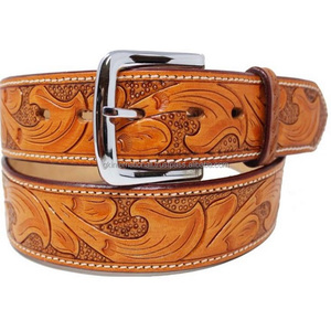 Cinturón de herramientas de cuero occidental de Estilo Vintage grabado floral tallado a mano, costura de borde duradero y hebilla de níquel - Product Image 1