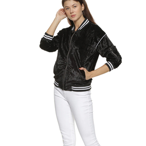 Nanju Sports Chaqueta de bombardero de terciopelo de invierno informal para mujer Moda deportiva negra con diseño de punto transpirable - Product Image 3