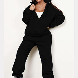 Vente chaude nouveauté hiver 2 pièces sweat ample femmes survêtement mode tricot bon tissu survêtements demi fermeture éclair - Product Image 2