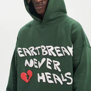 Sweat à capuche pour homme en crochet doublé, 400 GSM, épais, motif lettres, coupe oversize, 100% coton, impression en relief personnalisée - Product Image 5