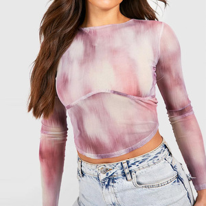 Custom Tie Dye Oversized <b>Women</b>’s Crop <b>Top</b> – Summer <b>Mesh</b> T Shirt Sexy Style High Quality Cheap Price - Product Image 1