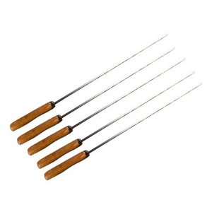 Stainless Metal <b>BBQ</b> Skewers with Wooden Handle Long Kebab Skewer for Outdoor Camping Charcoal Grill Kitchen Cleaning - Product Image 1