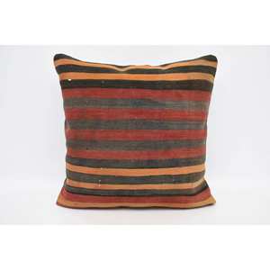 Multicolor Kilim Patchwork Pillow 28x28 Inch Wool <b>Cushion</b> Woven with Subtle Striped Vintage <b>Fluffy</b> Pattern Decorative <b>Cushion</b> - Product Image 1