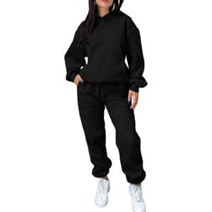 Conjunto de 2 piezas de invierno informal para hombre, sudadera de gran tamaño con hombros caídos, pantalones transpirables, sudaderas con capucha tejidas cómodas - Product Image 1